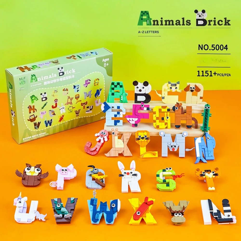 パズル 5004 動物デザイン アルファベット MOC ビルディングブロック クリエイティブ教育玩具 女の子組み立て済み小さなレンガ 男の子ホリデーギフト