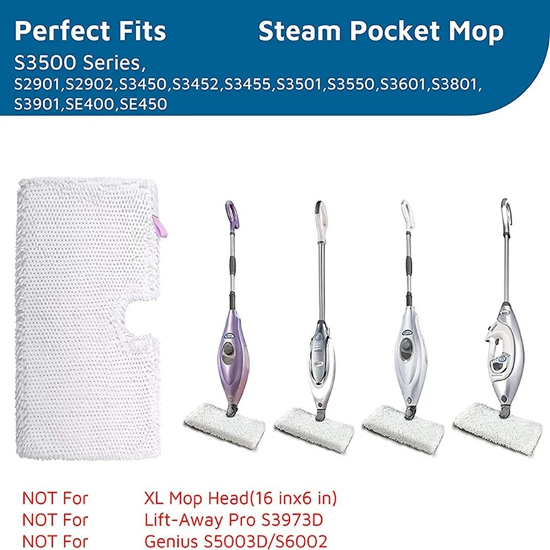 6-Pack Steam Pocket Mop Replacement Pads For Shark S3500 Series Steam Pocket Mops