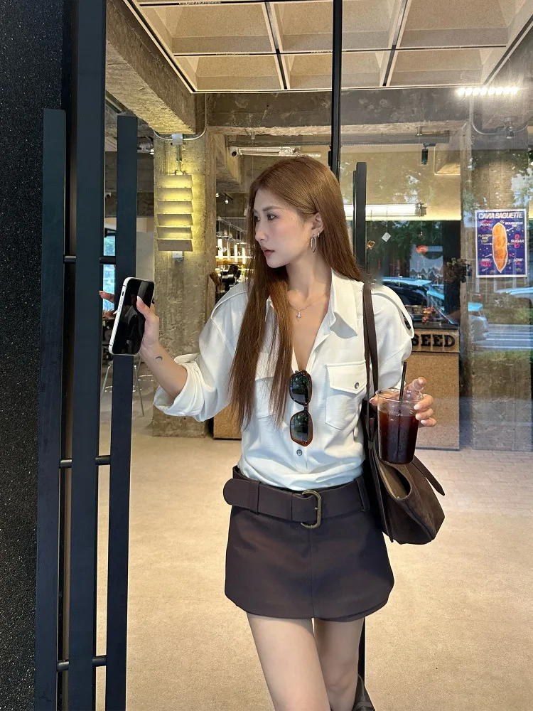 【FANGTING】 Women Vintage Low Waist Bodycon A-Line Mini Skirt Fashion Slim Fit Skort