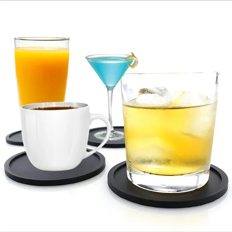 HOT SALE Silicone Black Drink Coasters Set Of 8 Non-Slip Round Soft Sleek And Durable Easy To Clean Multicolor