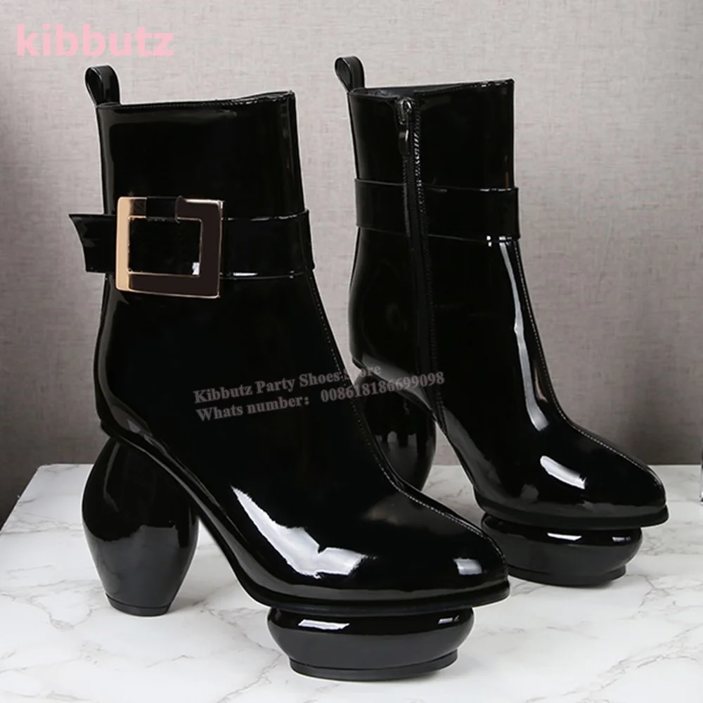 Strange Heel Patent Leather Ankle Boots Pointed Toe Side Zipper Solid Color Sliver Fashion Luxury Sexy Elegant Women Shoes New