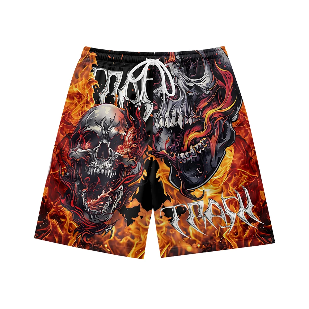 Men's Shorts 100% Polyester All Over Printing Custom Summer Men Shorts pantalones casuales Skull printing