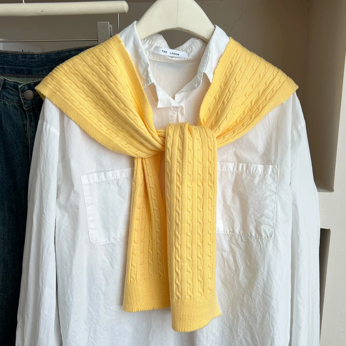 1Pc Simple Solid Color Knitted Shawl for Women, Fashionable Versatile Elegant Small Cape, Decorative Fake Collar for Air-Conditioned Rooms