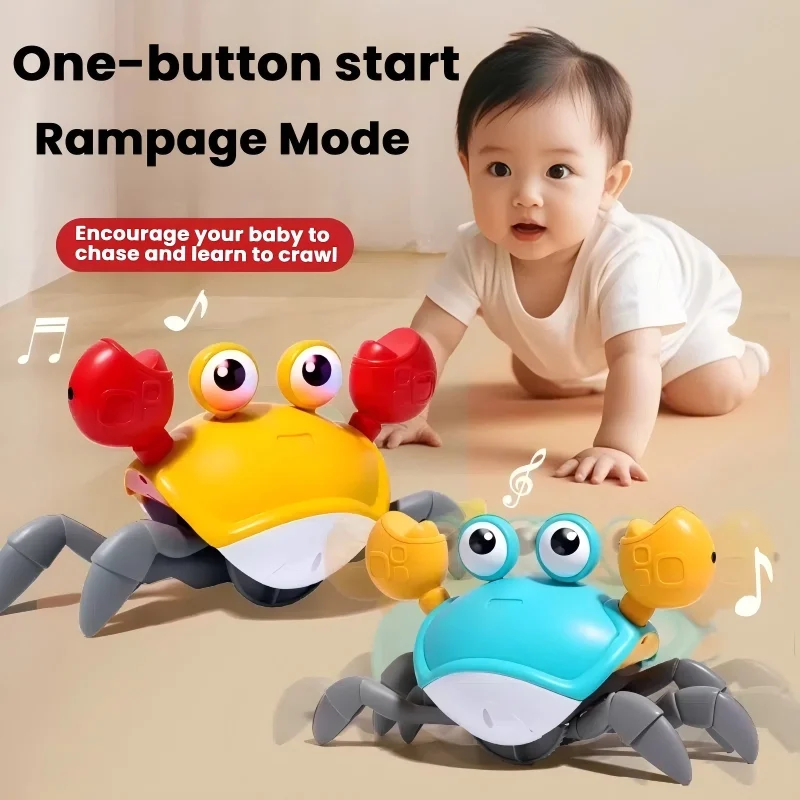 Granchio strisciante Giocattoli per bambini con musica LED illuminati Giocattoli musicali per bambini Evitare automaticamente gli ostacoli Giocattoli interattivi per bambini