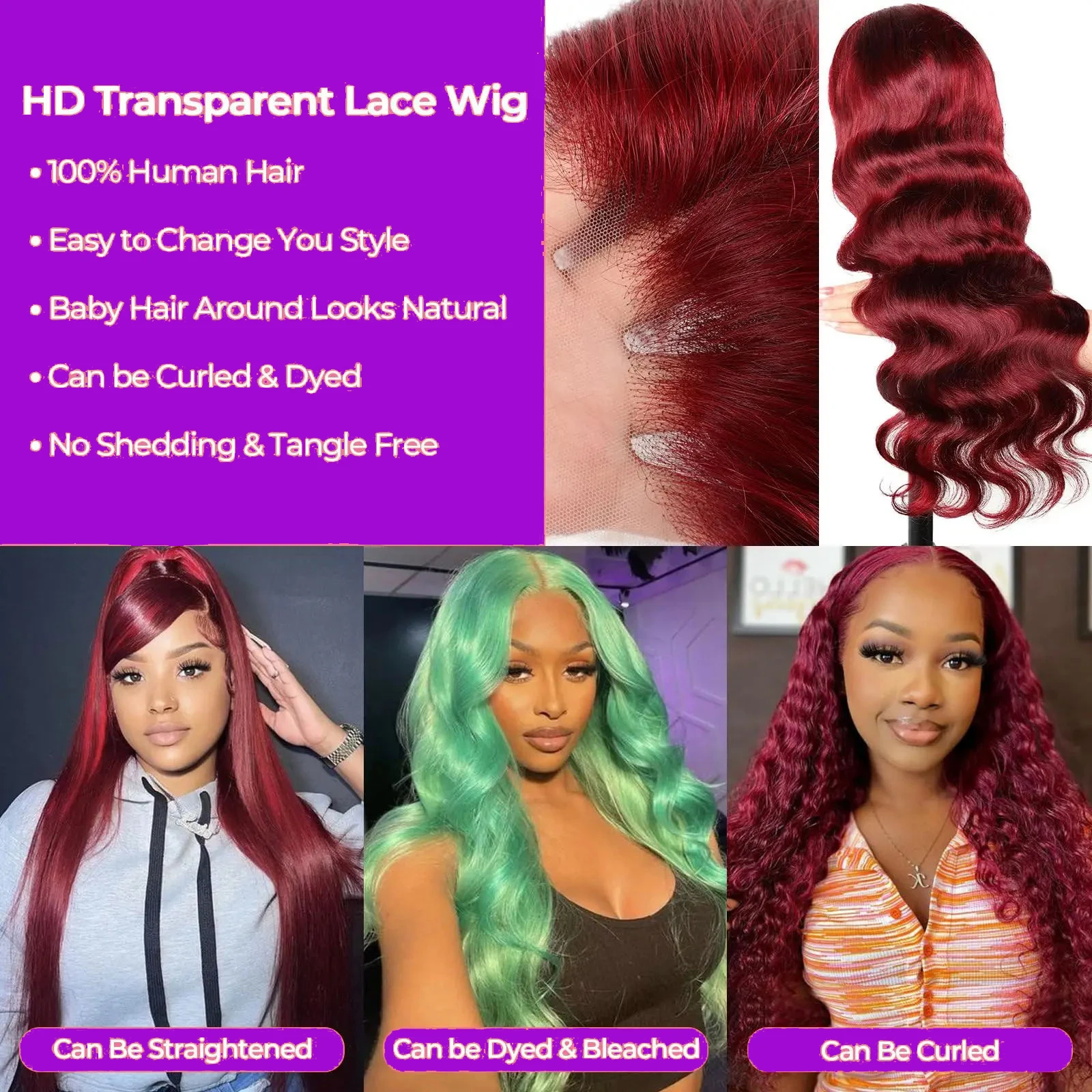 Burgundy 99J Body Wave 13x4 Lace Frontal Human Hair Wig 200 Density 13x6 Transparent Lace Frontal Wigs Red Colored Remy Hair