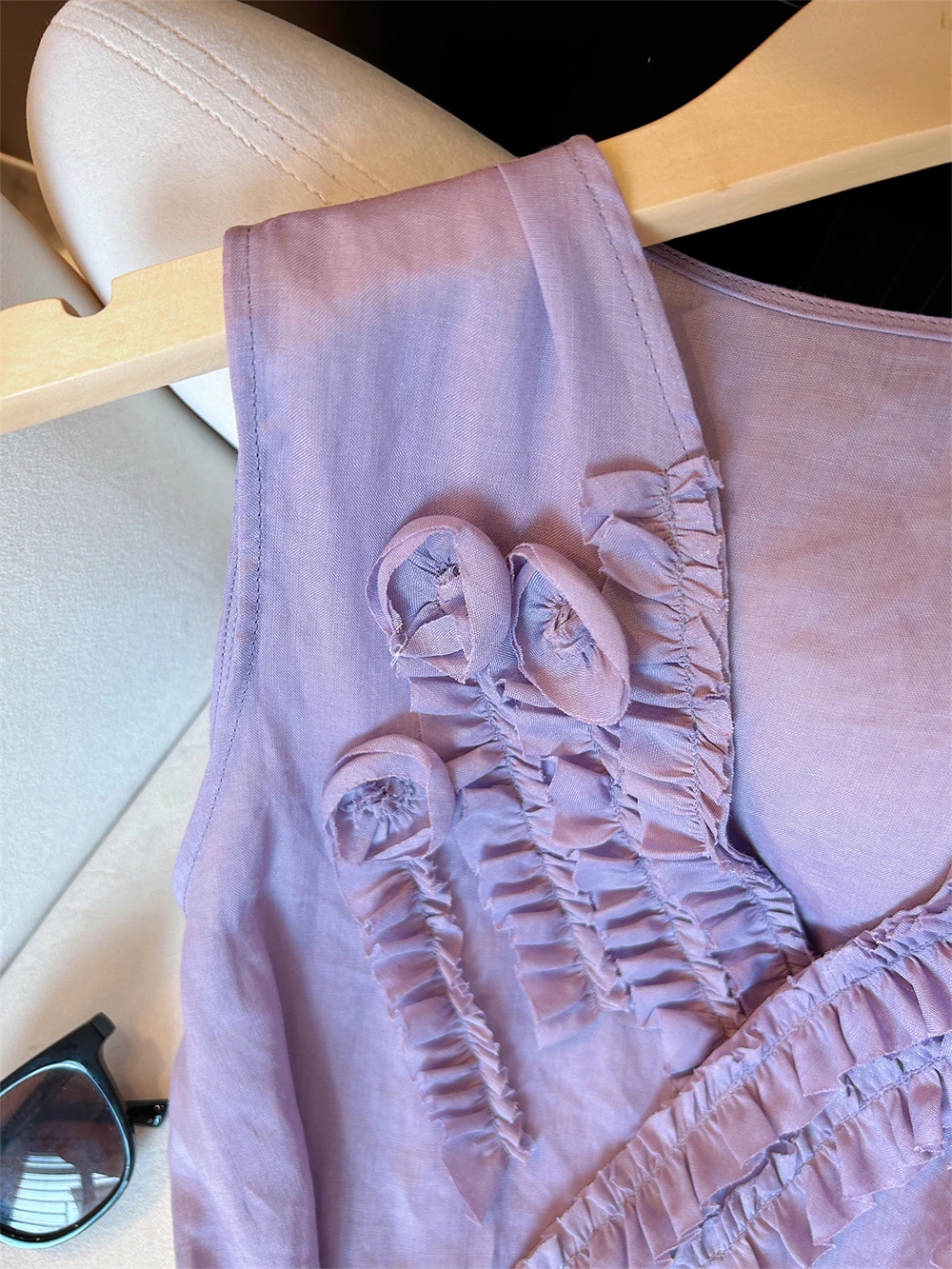 Ele 3D Flower Svel Vest irt Thin Slimming Belted Women's Summer Faionable Top Korean Sle Loose Fit V-Ne