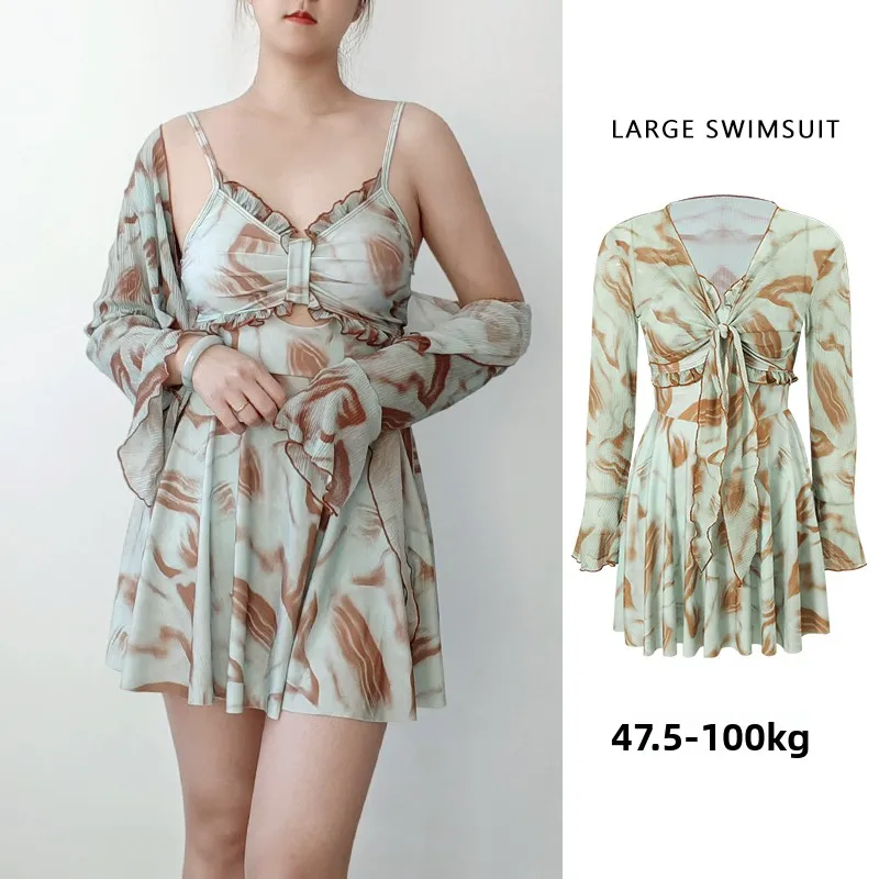 

plus Size Swimsuit Women's Summer Slimming Floral Skirt Sle Thermal Spa Friendly Long Sve Sunscreen Swimwear