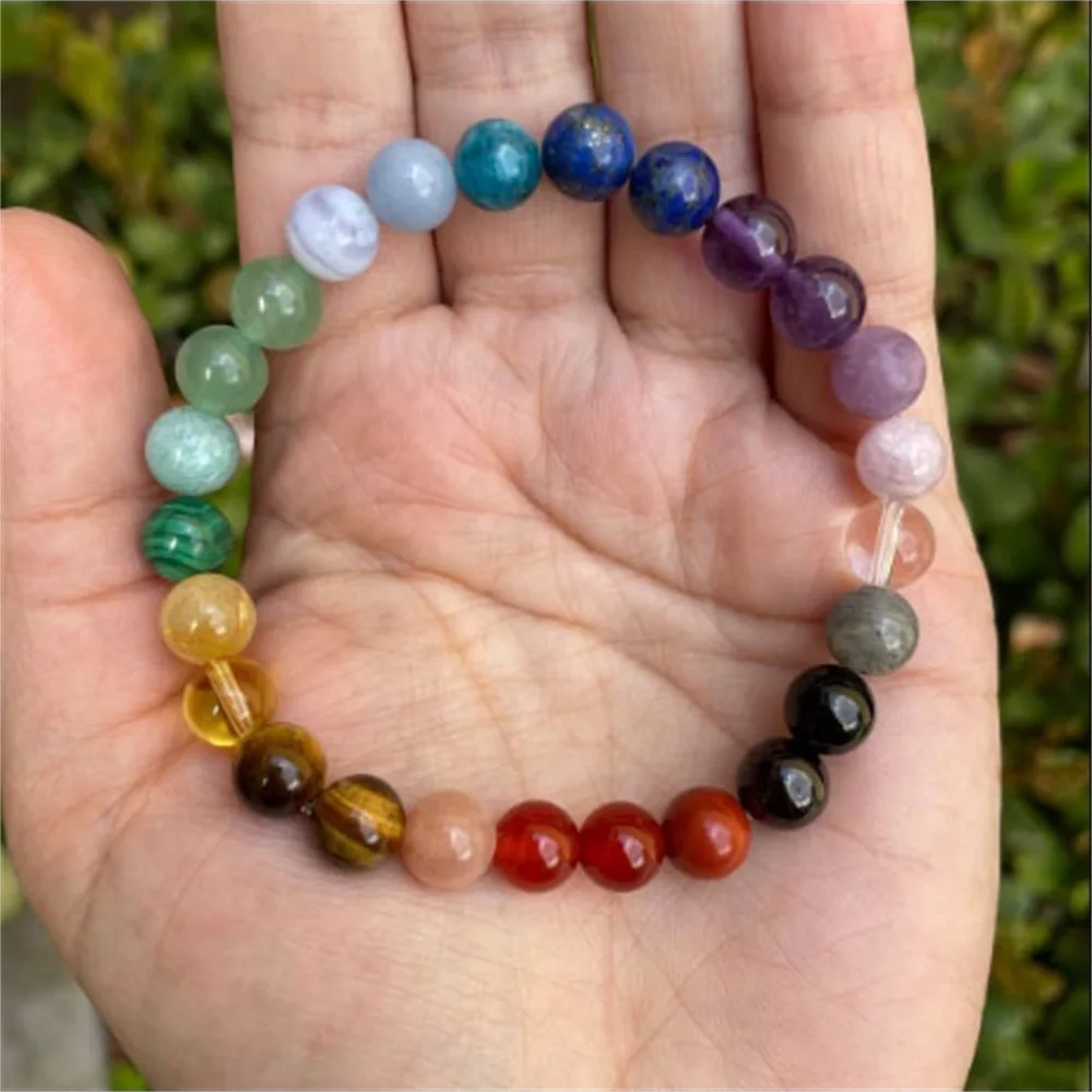 OAIITE 7 Chakra Bracelets Men Women Natural Tiger Eye lava Agate Stone Bead Bracelet Apatite Aquamarine Handmade Jewelry Gift