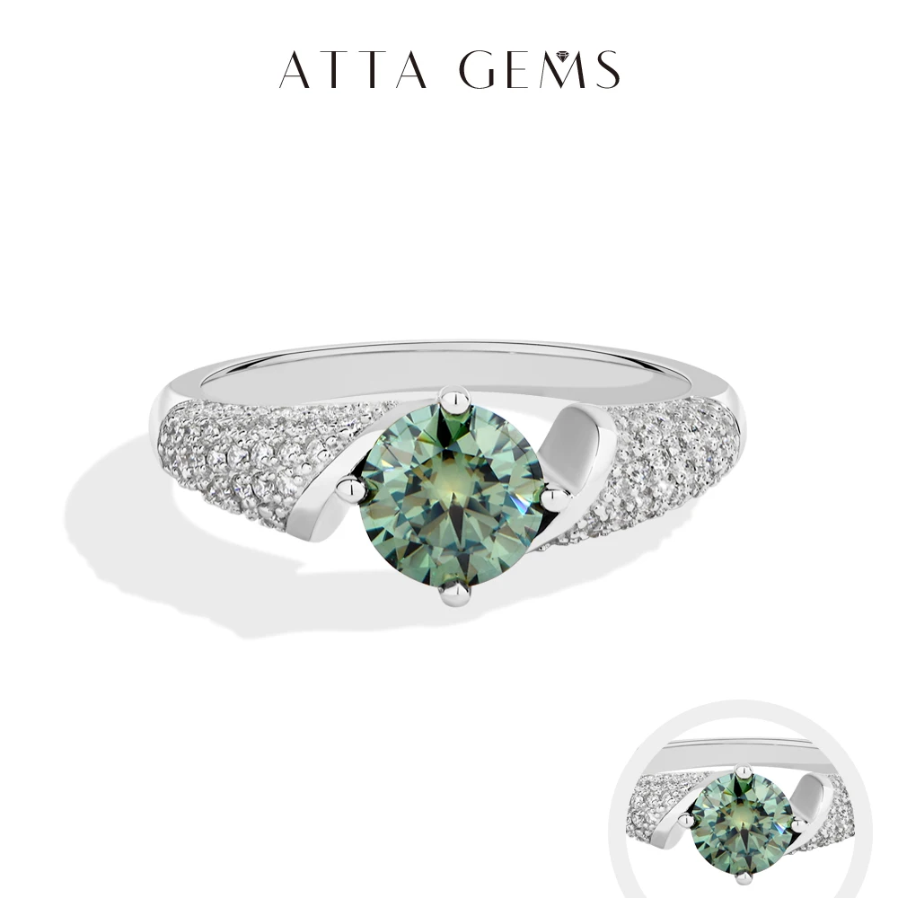 

ATTAGEMS Round Cut 1CT Yellowish-Green Moissanite Rings Original Color S925 Sterling Silver Wedding Ring for Women Fine Jewelry