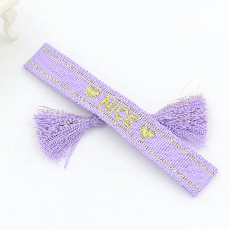 Bohemia Summer Mori Style Girl Embroidered Bow Letter Bracelet Handmade Woven Tassel Wrist Band Fashion Jewelry Wholesale Gift