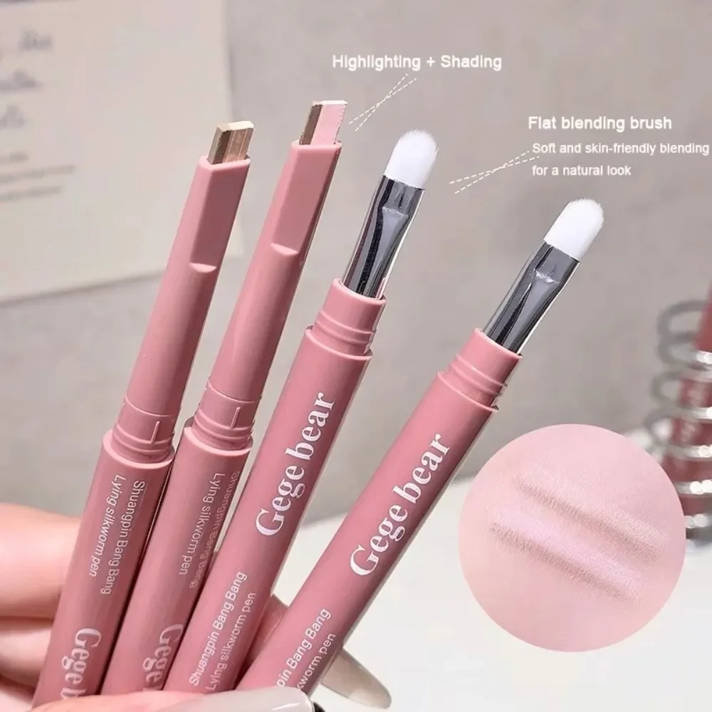 Double Ended Lying Silkworm Pencil 2 in1 Nude Lower Eyelid Highlighter Pen Eyeliner with Detail Brush Makeup Stick