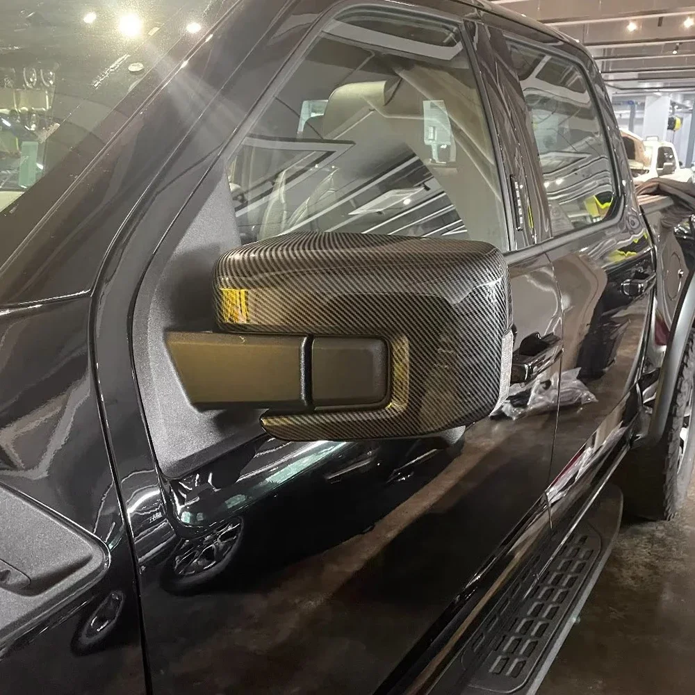 

For Ford F150 Raptor 2022 2023 ABS Carbon Fiber black Door Side Wing Rearview Mirror Cover Trim Protection Exterior Accessories