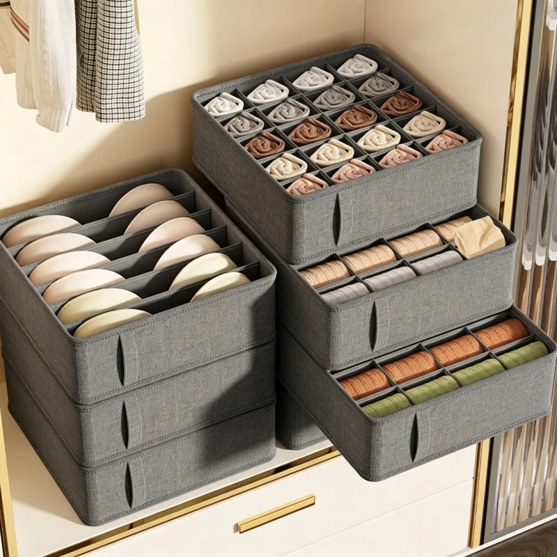 Faltbare Stoff-Aufbewahrungsbox für Unterwäsche und Socken, Schubladen- und Schrank-Organizer, Trennwände für Socken, Unterwäsche, Krawatten, Gürtel – Detail 4