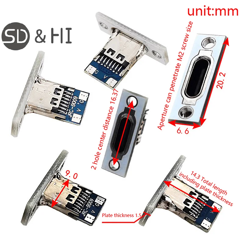 USB 3.1 C타입 소켓 고정 플레이트, C타입 USB 잭 3.1, C타입 2 핀 4 핀 암 커넥터 잭 충전 포트, 10 개