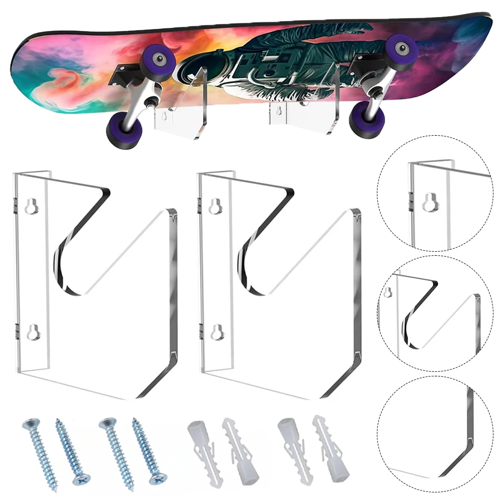 

2Pcs Skateboard Wall Mount Rack Acrylic Deck Skate Scooter Skateboards Wall Holder Display Stand Hanger Longboard Display Hanger