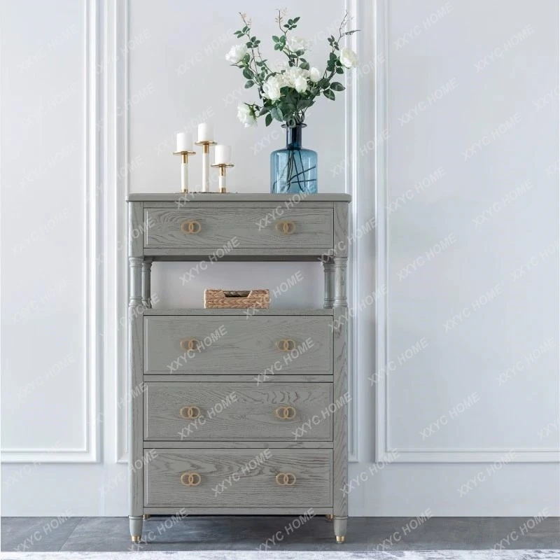 retro old all solid wood light luxury premium gray bedroom storage modern simple side cabinet