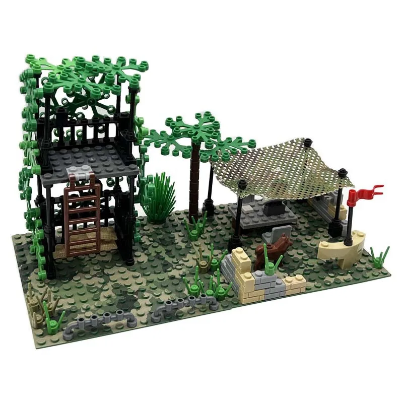 

Creative Jungle Concealed military scene field command battalion sentry post building block set assembly toys For Boys Children