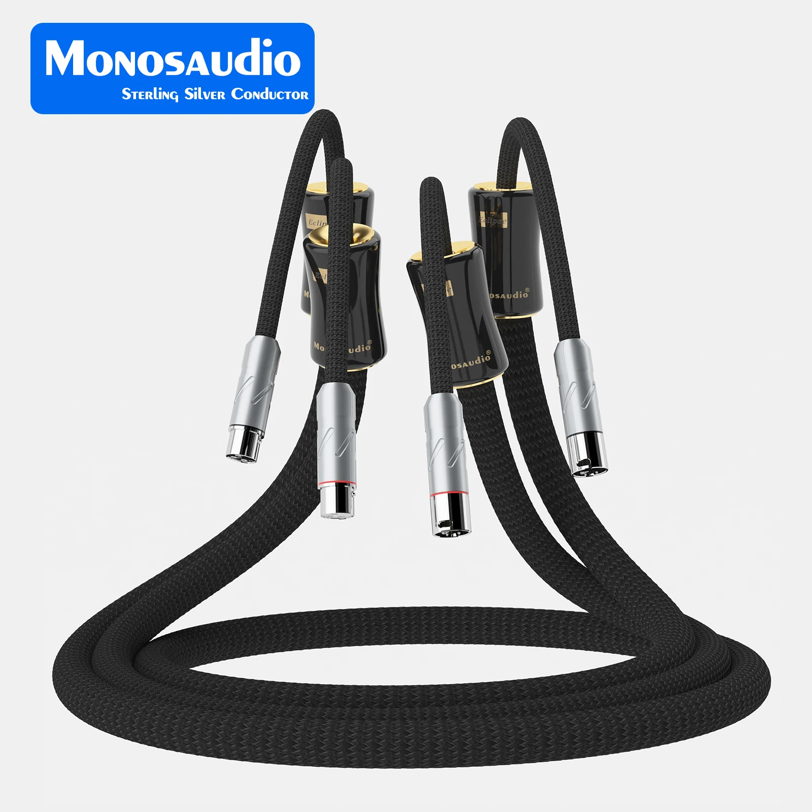 Monosaudio 6N Pure Silver HIFI XLR  Balance Cable Eclipse Reference Series Audio XLR Signal Cable Rhodium Plated Plug