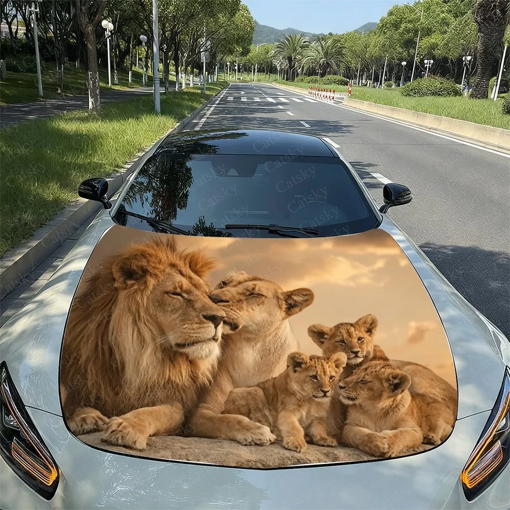 

Lion Family Cute Car Hood Sticker PVC Self Waterproof Stick, Striking Auto Exterior Accessories Decor Protect Gift for Car Lover