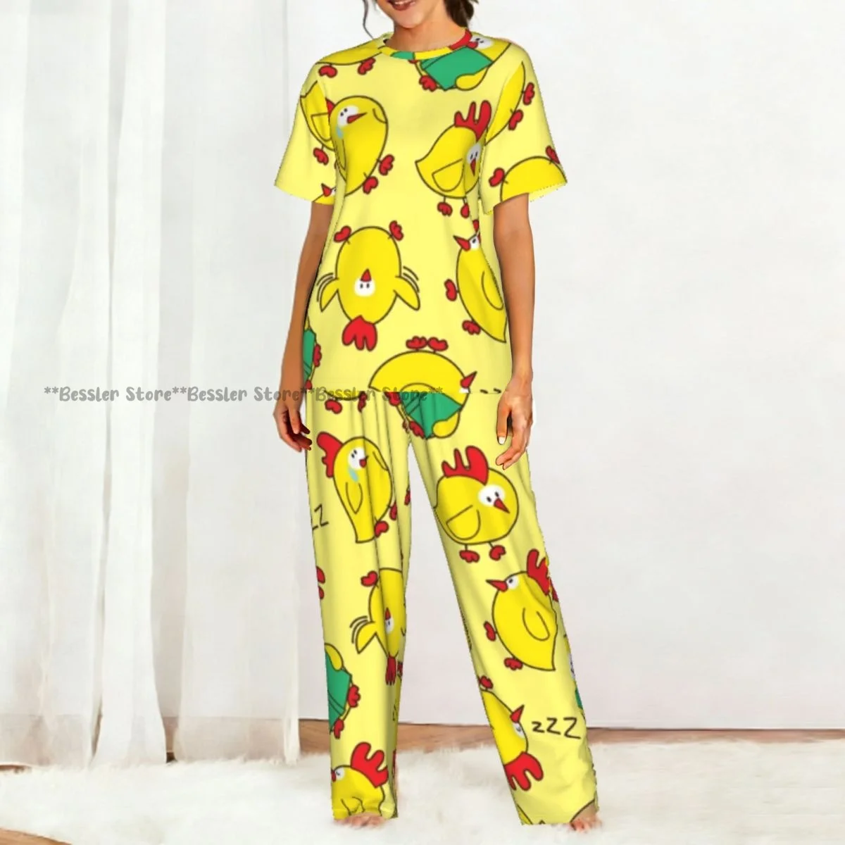 Women's Comfort Pajamas Women's Chicken Pattern Short Sleeve Set Sleepwear view 5