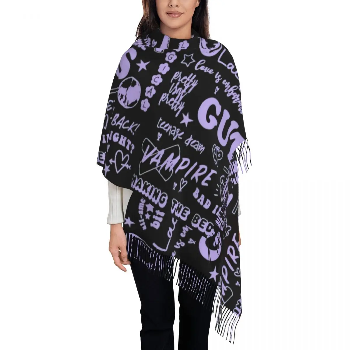 Custom Olivia Guts World Tour 2024 Tassel Scarf Women Soft American Singer Songwriters Shawls Wraps Ladies Winter Scarves