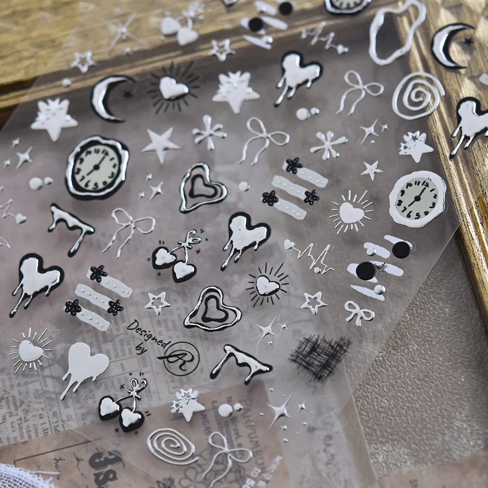 

Silver Lava Line Star Moon Heartbeat Bowknot Cherry Clock Watch Starburst Love Heart Rate Chart Chic 5D Nail Art Stickers Decals