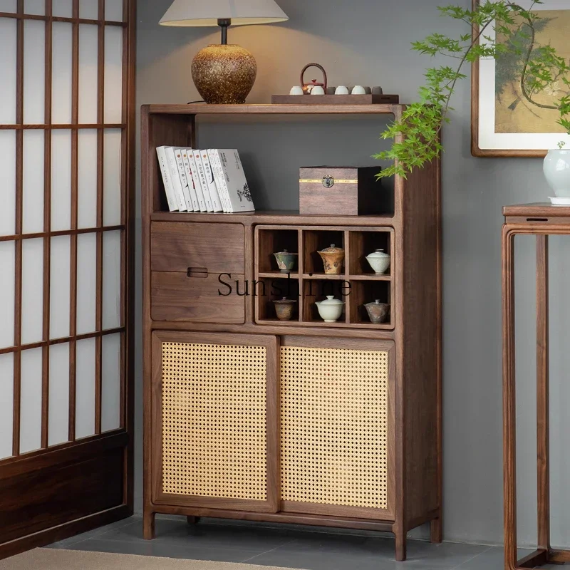 New Chinese style solid wood bogu rack rack tea room black walnut multi  FT