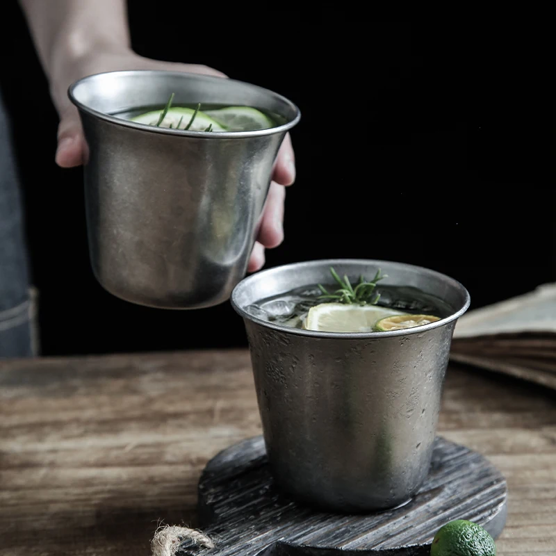 Suitable For Home Cafe Retro American Matte Stainless Steel Coffee Cup Thick Wide Mouth Cold Drink Industrial Style Water Mug
