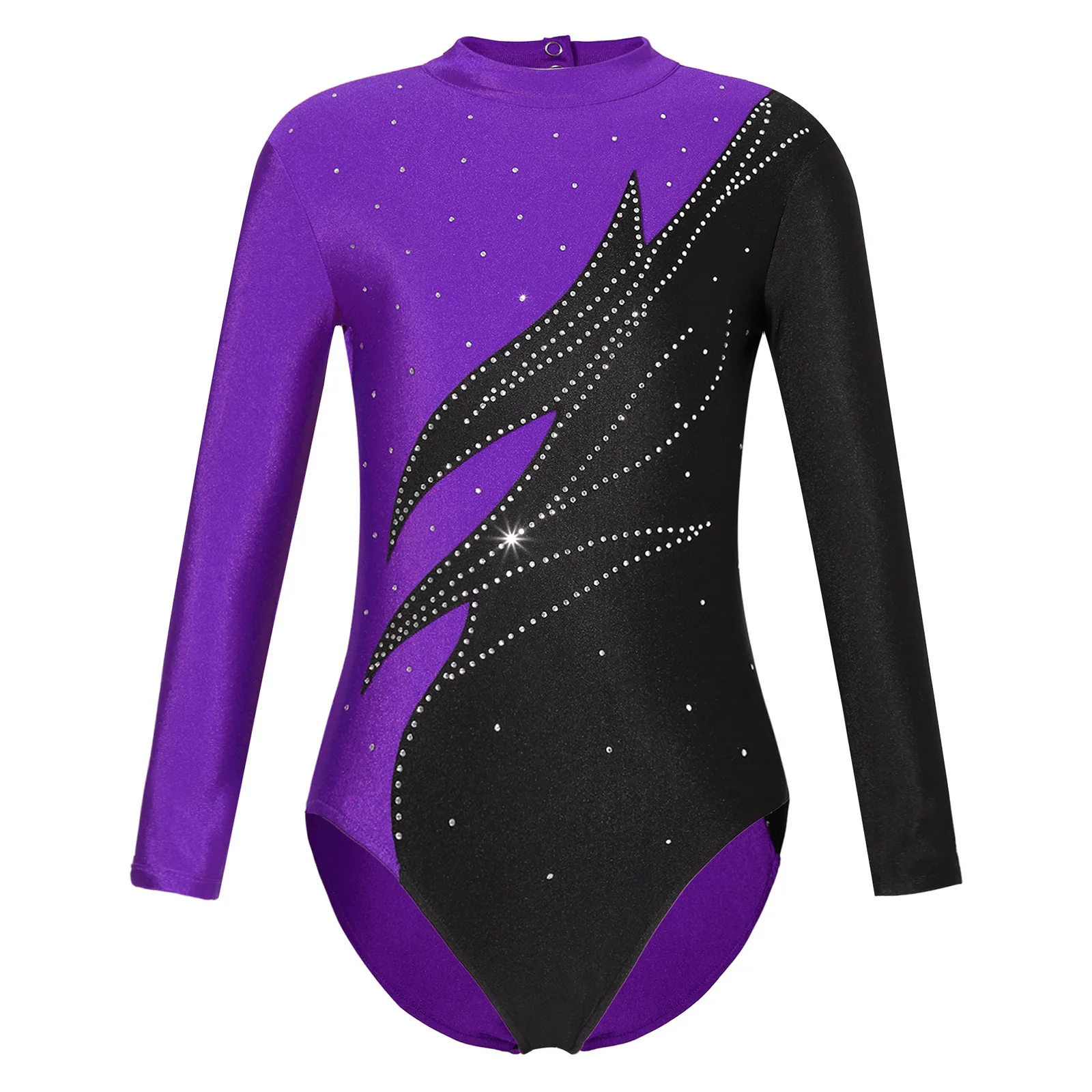 

Kids Girls Ballet Jersey Dance Leotard Shiny Rhinestone Gymnastics Artistic Skating Costume Dancewear Long Sleeve Bodysuit