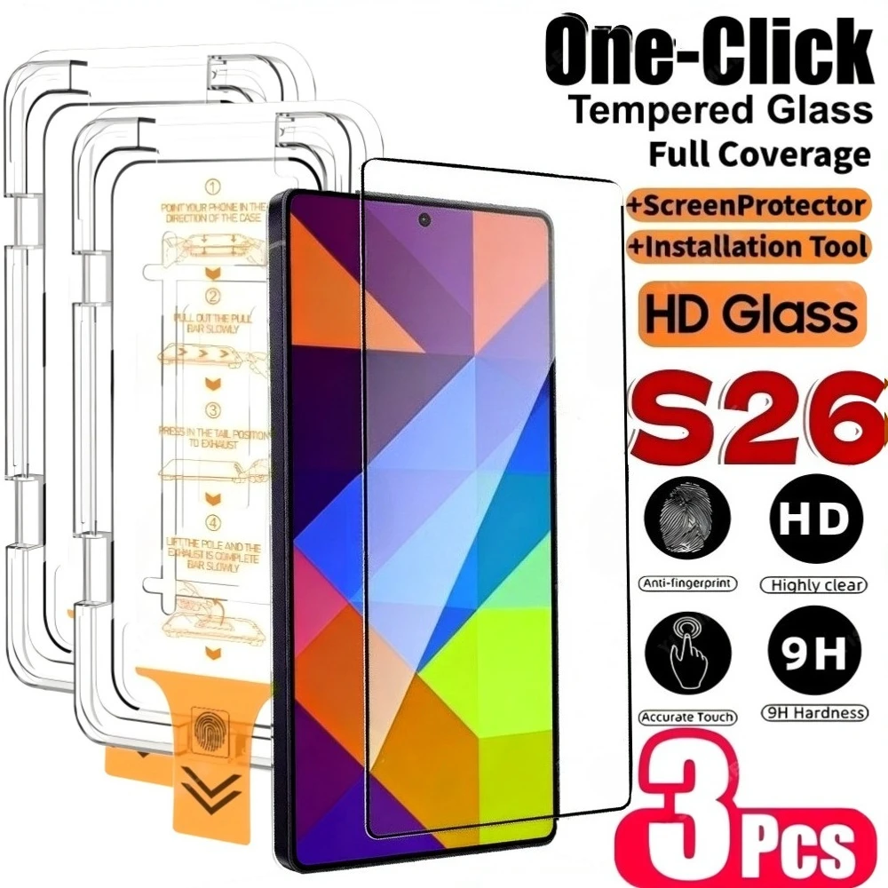 

3Pcs Full Cover Screen Protector for Samsung Galaxy S26 S25 S24 Ultra S23 S22 S21 Plus S26 S25 Edge One Click Installation Glass