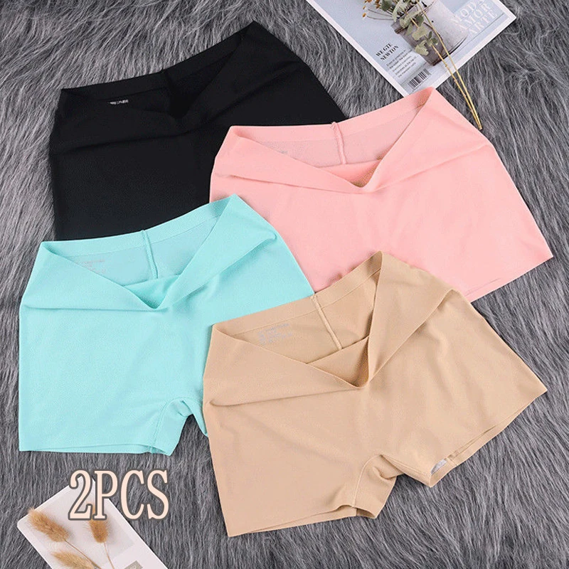 2PCS seamless safety pants, women's anti-glare mid-waist leggings, women's four-corner pants, comfortable and breathable