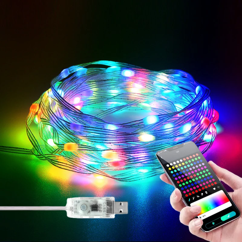 USB LED Fairy Lights RGBIC DC 5V Led Strip 50m 25m Dream Color Led String Light for Christmas Party Decor Bluetooth Control