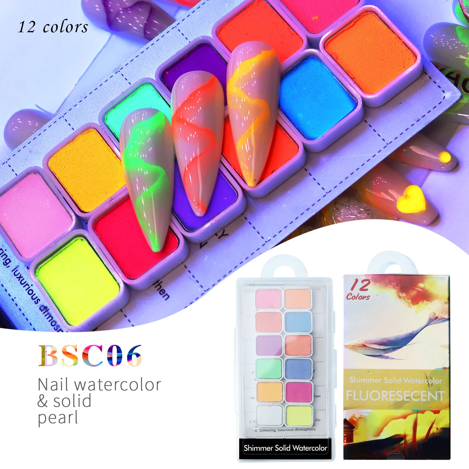 6/12 Colors Nail Solid Pigment Watercolor Pearlescent Nail Art For Maincure Metallic Paint Draw Chrome Glitter DIY Nails Set