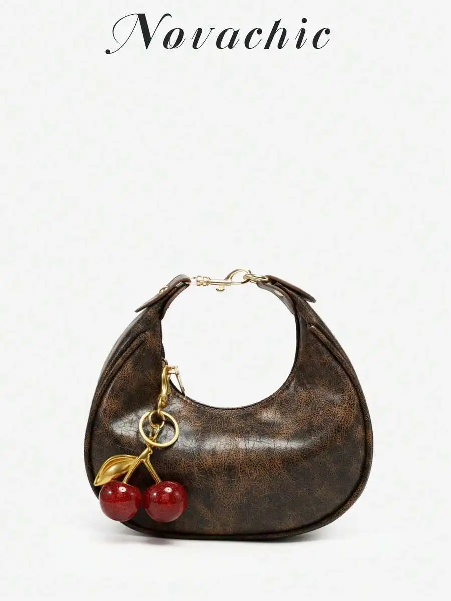 

Сумка-полумесяц на плечо с подвеской в виде вишни, винтажный дизайн под состаренную кожу