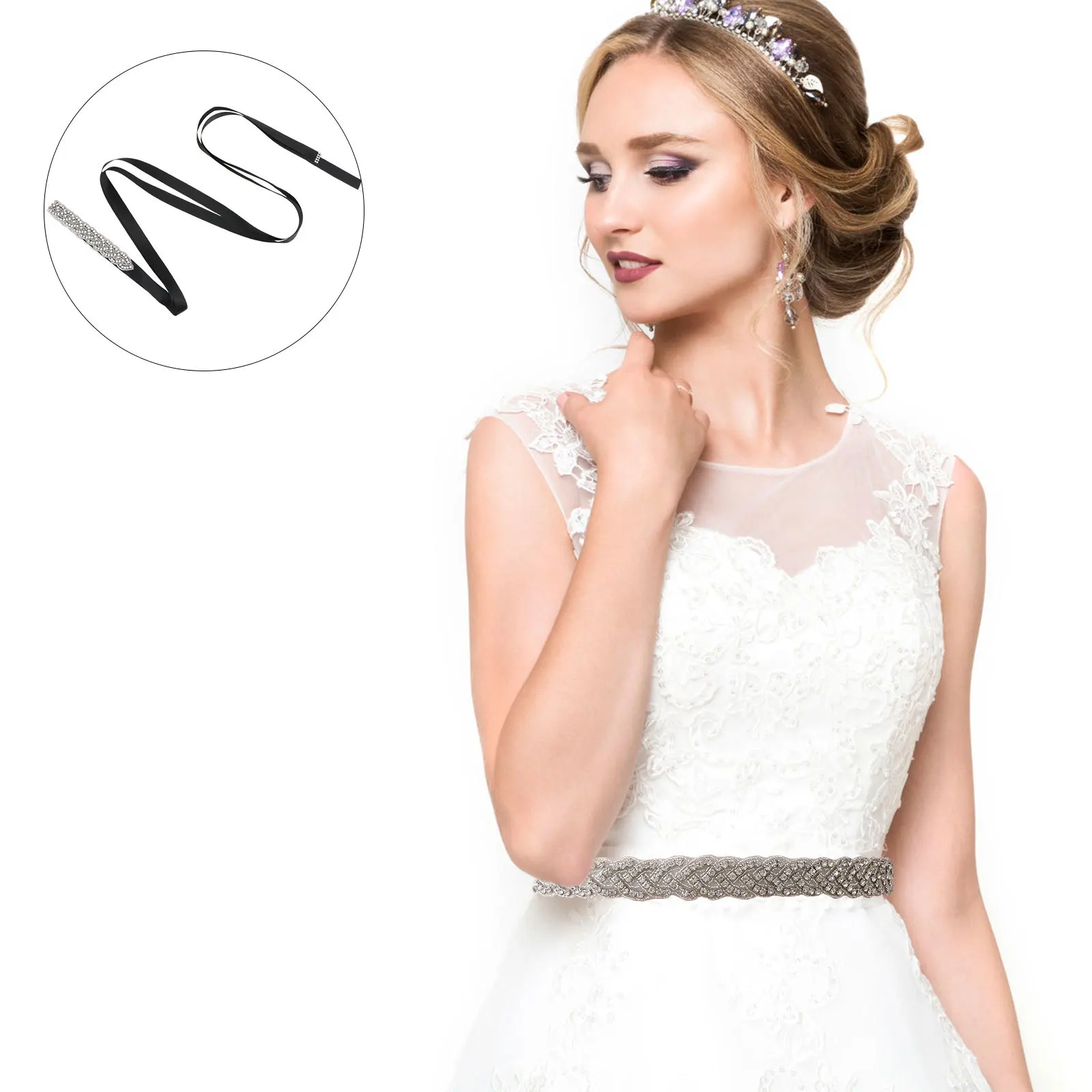 1 قطعة حجر الراين الزخرفية حزام فستان الزفاف حزام خصر الحفلات حساسة مشرقة حزام الإكسسوار #1