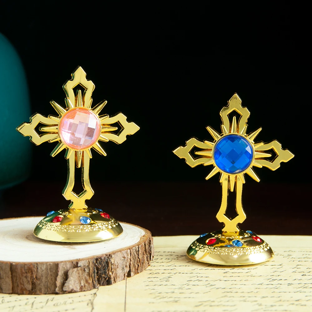 جديد 2026 الكنيسة المورد المعادن يسوع أيقونة الصليب الأرثوذكسية الجدول الصليب مع حامل للصلاة القدس ديكور المنزل صندوق هدية