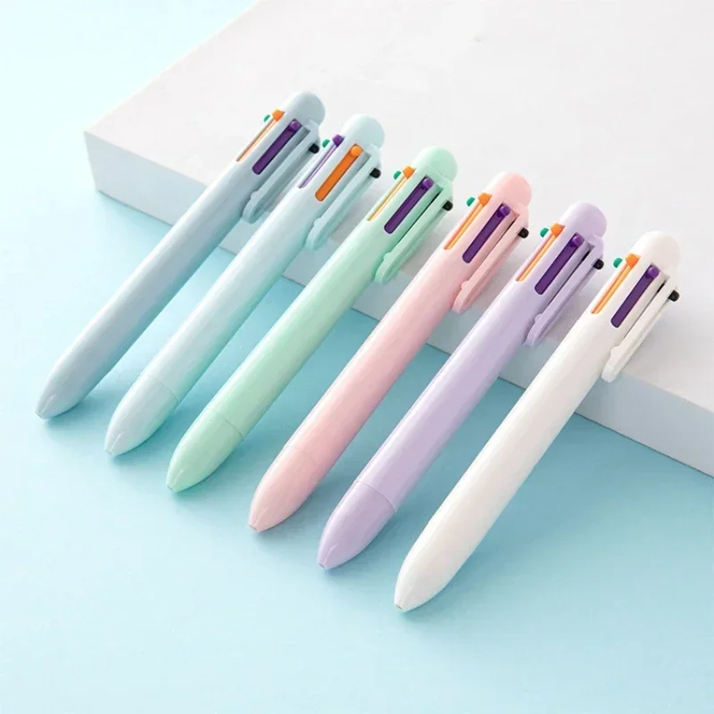 A24PCS Creative Macaron 6 Color Ballpoint Pen Morandi Candy Color Press Student Multicolor Oil Color Hand Account