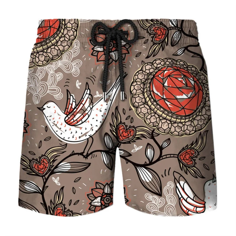 3D Printing Retro Flower Short Pants Men Kids Hawaiian Beach Shorts Swimsuit Fashion Surf Board Shorts Quick Dry Swim Trunks