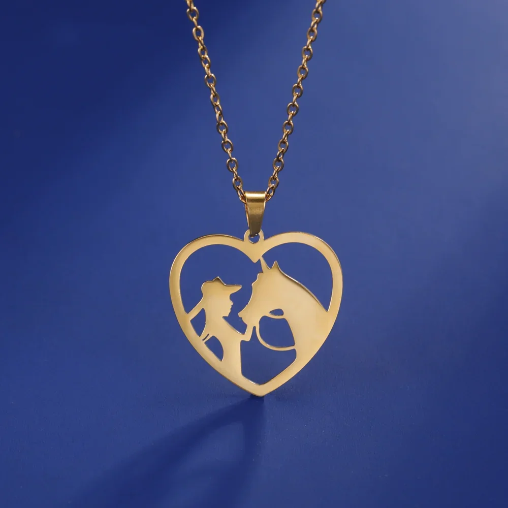 

Skyirm Princess Riding Horse Necklace Heart Chain Gift For Women Man Gold Color Stainless Steel Pendant Fashion Jewelry