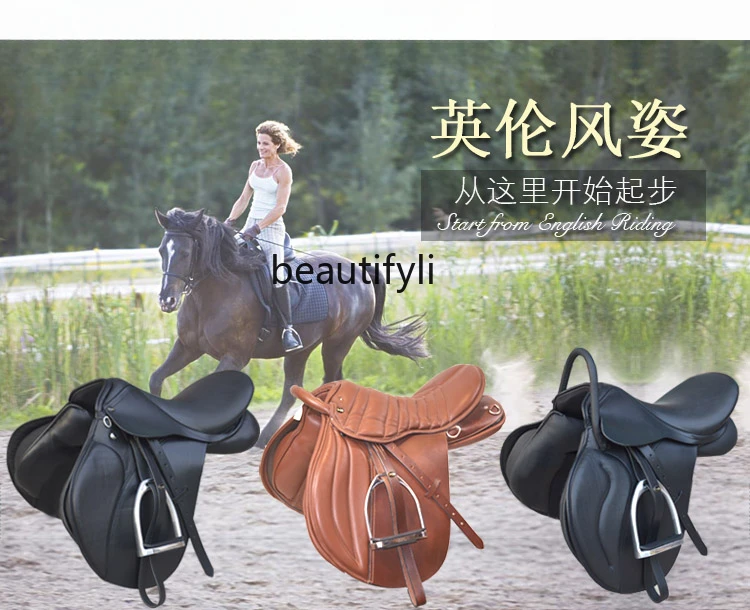 Full Cowhide British Saddle Multi-Functional Comprehensive Endurance Saddle with Full Set of Accessories Horse Harness