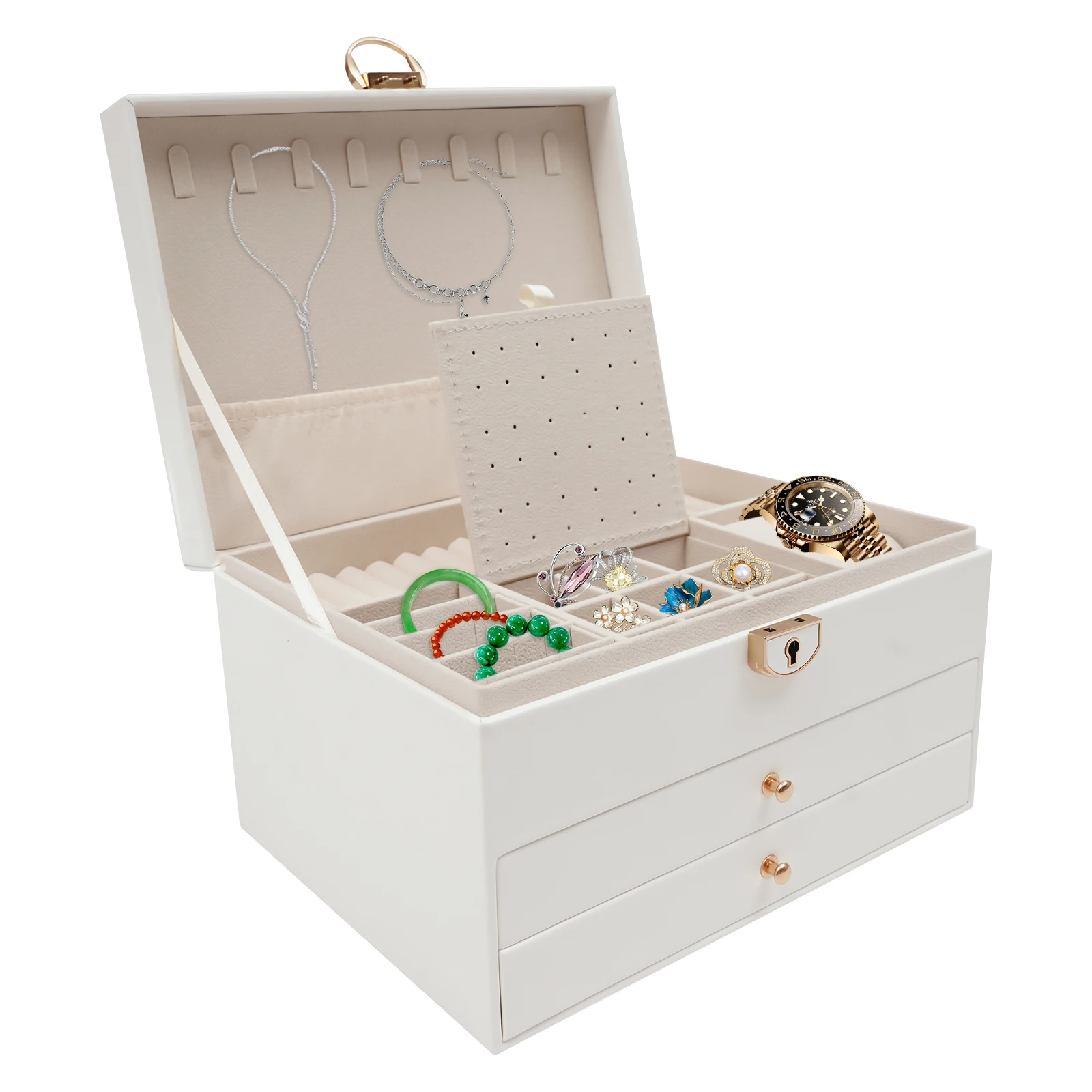 

3-tier White Watch Box Rustic Watch Holder Organizer Jewelry Holder Watch Display Case PU Velveteen Zinc Alloy