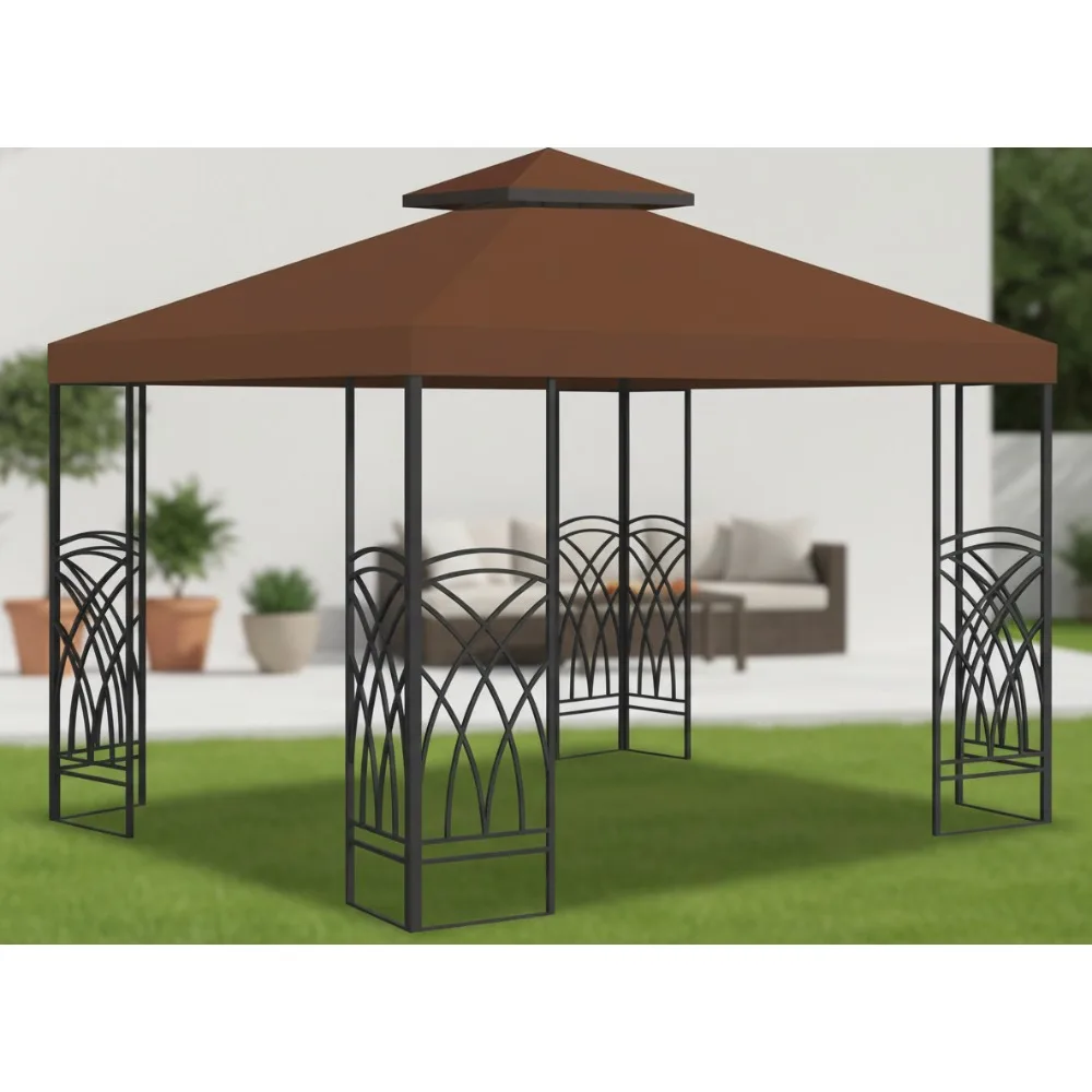 

10'X10' Double Tier Gazebo Canopy Top Patio Pavilion Cover Sunshade Polyester Waterproof Outdoor Garden Party