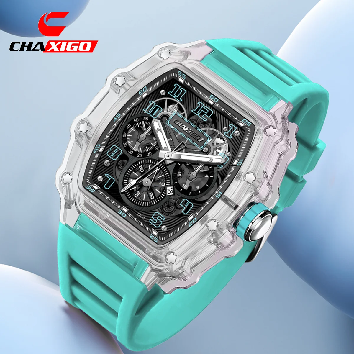 

CHAXIGO Men's Casual Silicone Strap Watch, 42mm Case, Date, Luminous Display, Mineral Glass, 30m Water Resistance
