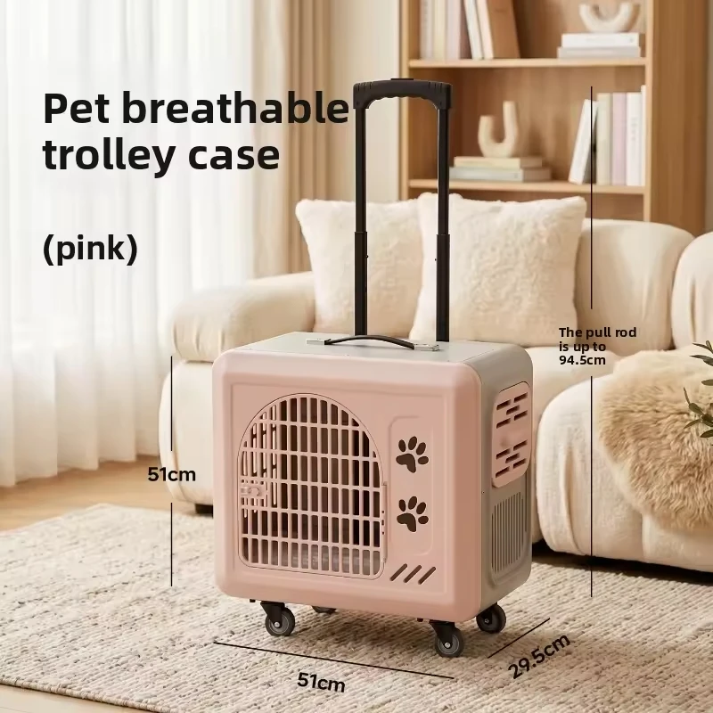 Pet Trolley Carrier Large Breathable Anti Stress Rolling Luggage Box For Cat and Dog Portable Travel Crate With Wheels Handl