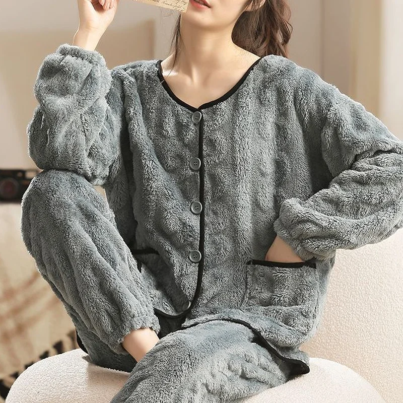 

Pajama Sets Women V-neck Comfortable Femme Winter Cozy Casual Harajuku Student Sleepwear Light Soft Homewear Basic Newly Ins