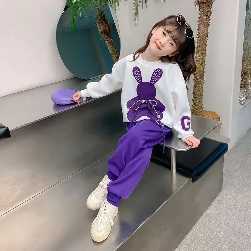 Fashion Toddler Baby Girl Fall Clothes Sets Kids Sports Cartoon Rabbit Sweatshirt Pants 2Pcs Suits Teenage Tracksuit Outfits