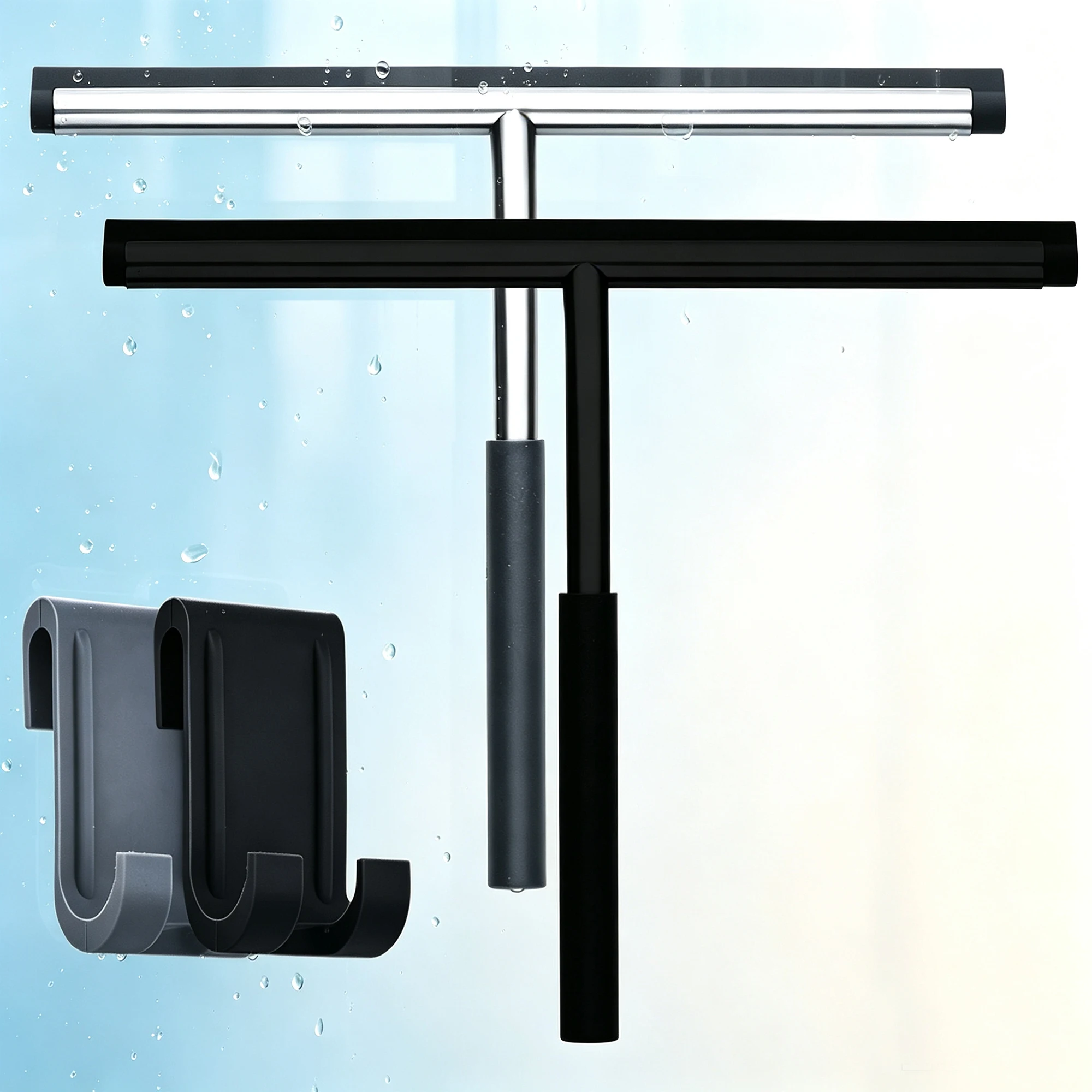 10'' INCH Silicone Shower Squeegee Scrape Black Gray Color With Hook Cleaner Bathroom Kitchen Glass Car Cleaning Tools