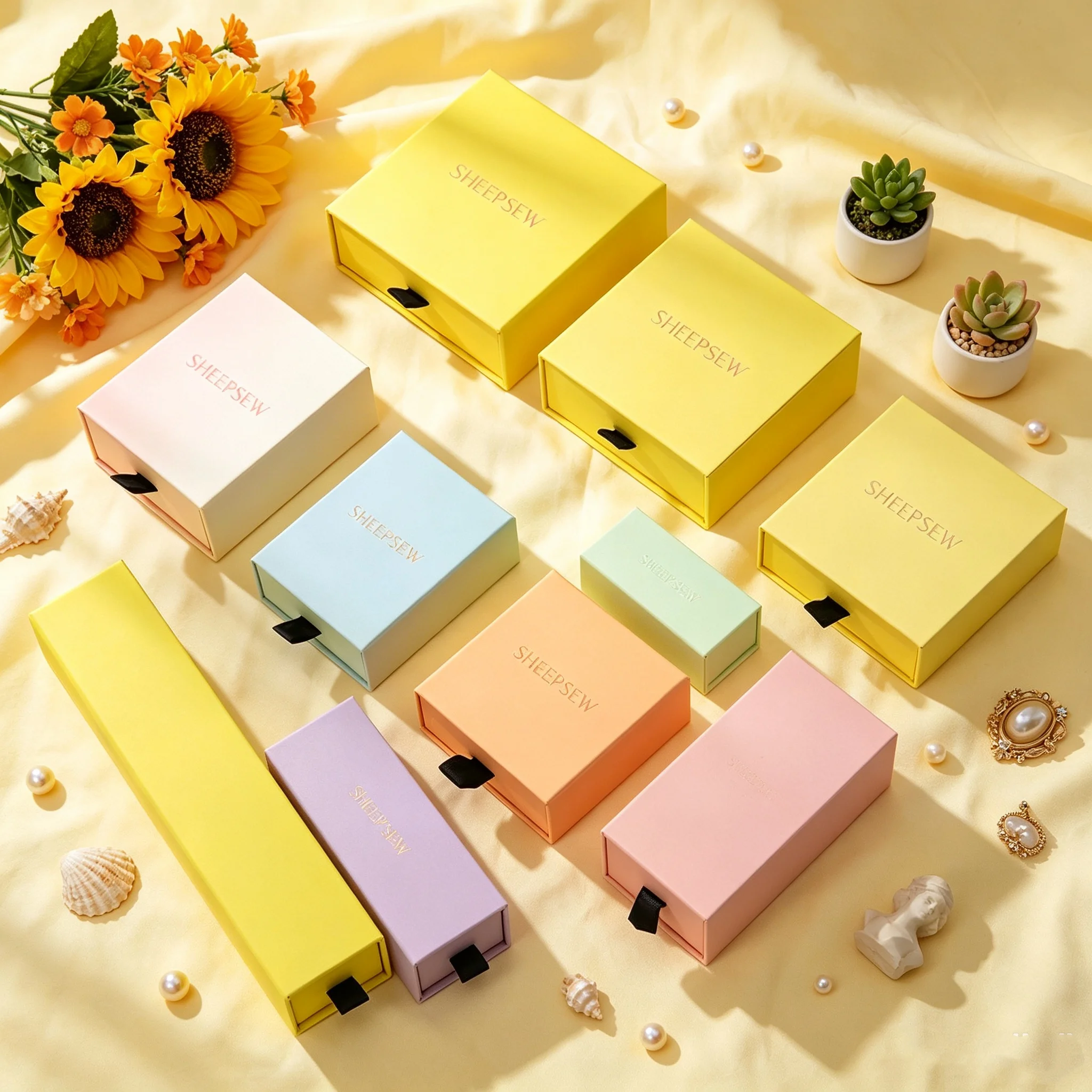 50pcs Sheepsew Custom Logo Paper Cardboard Drawer Packaging Ring Jewelry Multiple Slide Out Gift Box Necklace Jewelry Box