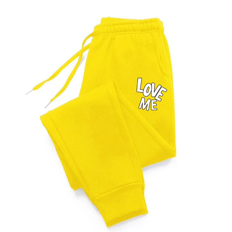 Love Me White Letter Print Casual Fashionable Men Britches Versatile Loose Trousers With Drawstring Pocket Comfy Sweatpants Male