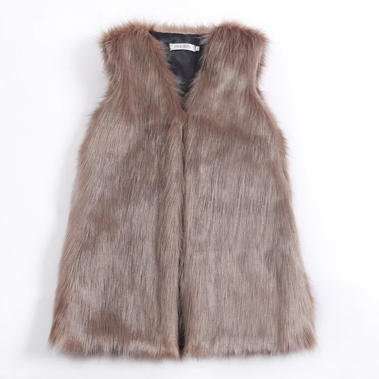 

Mid Length Vest Coats Women Faux Fur Fox V Neck Sleeveless Casual Y2k Streetwear Thick Warm Coat Open Stitch Autumn Spring